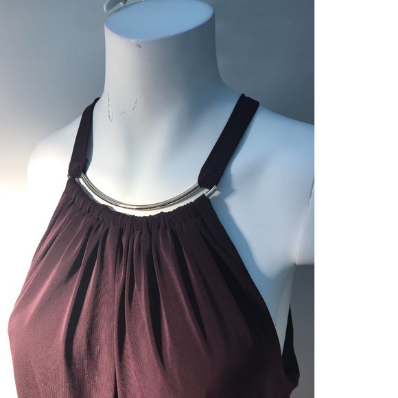 Le Chateau Dark Wine Red Gold Formal Cocktail Drape Halter Neck Bodycon … - Picture 5 of 6